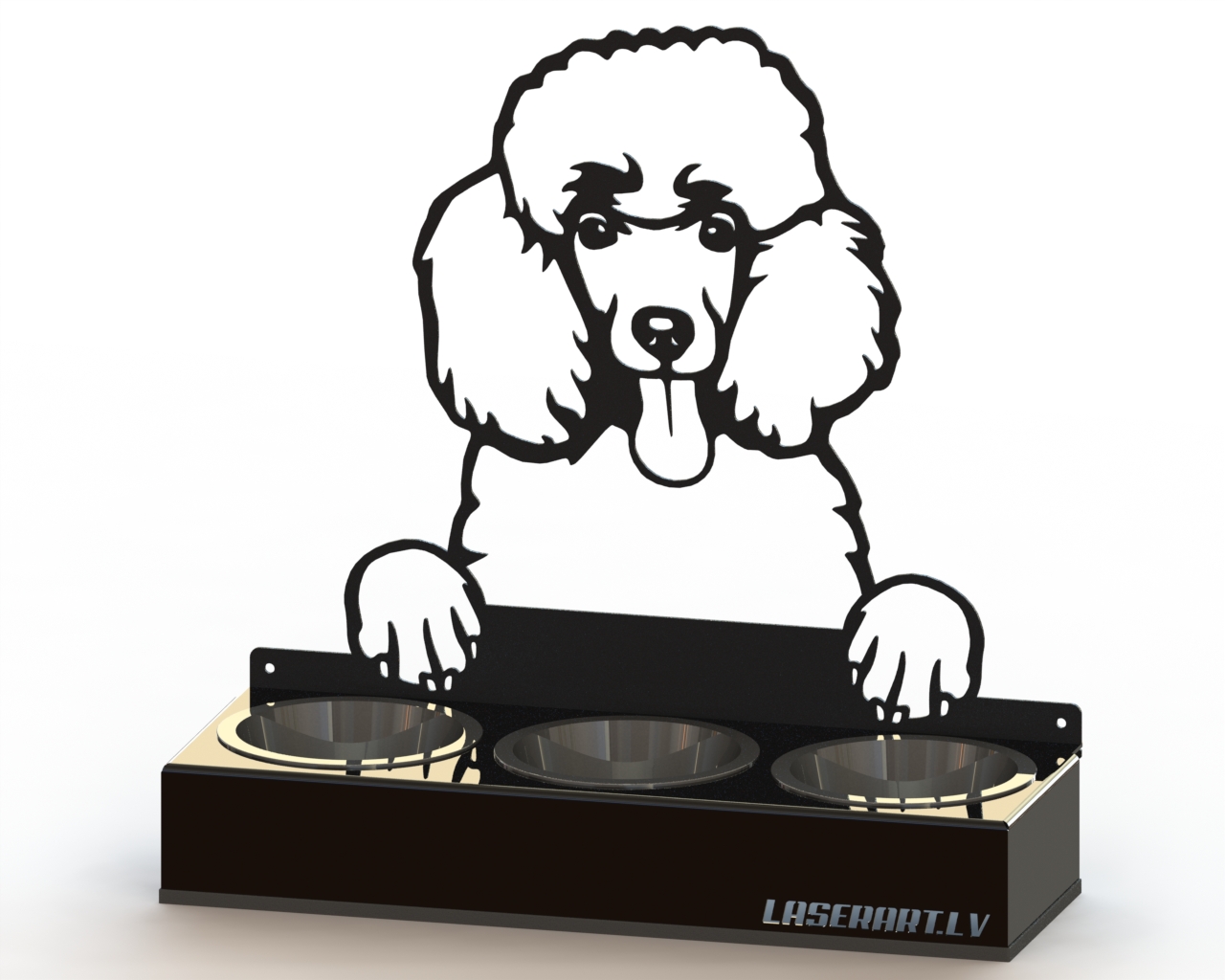 3-Bowl Dog Feeder, Poodle Dog breed, Raised Feeding Station