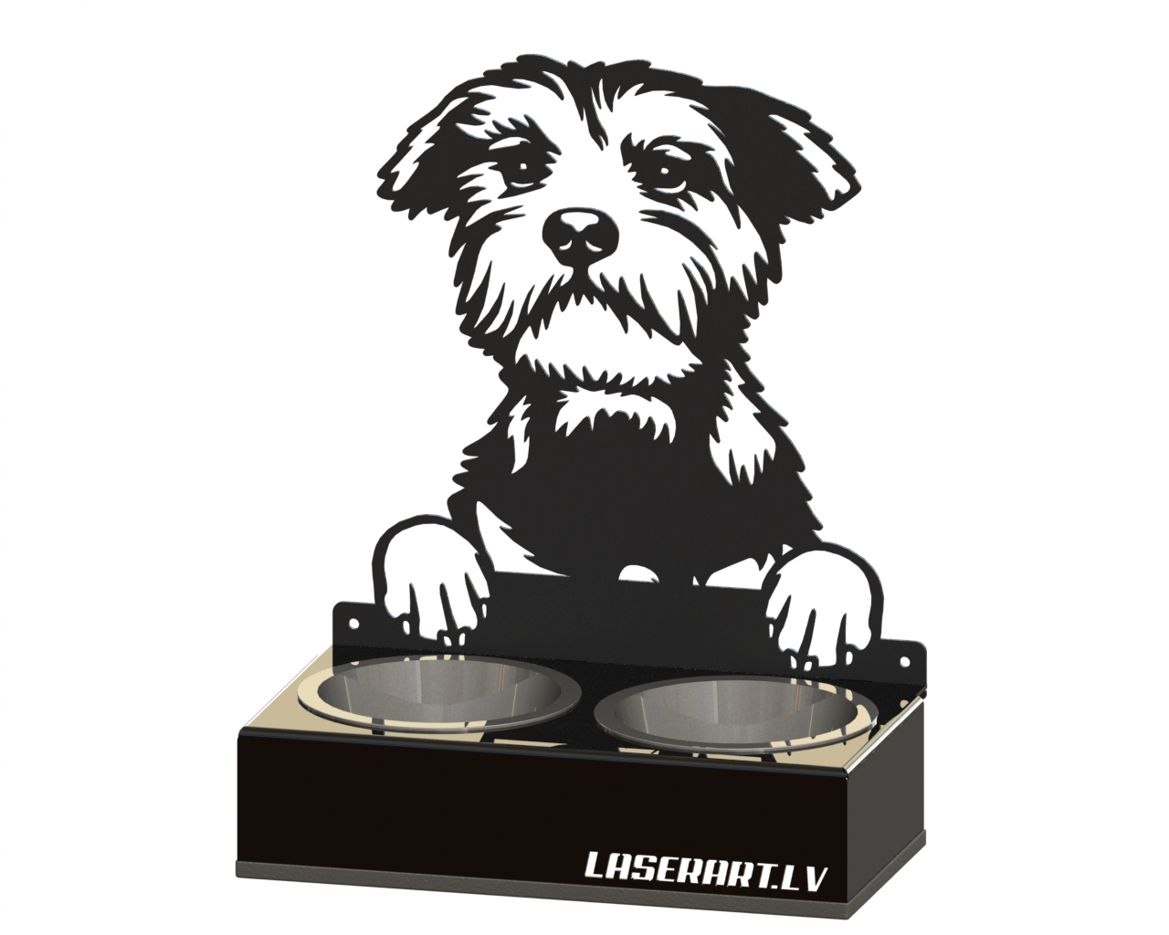 2-Bowl Dog Feeder, Standard Schnauzers Dog breed, Raised Feeding Station