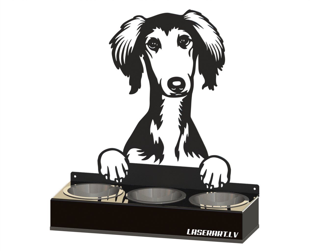 3-Bowl Dog Feeder, Salukis Dog breed, Raised Feeding Station