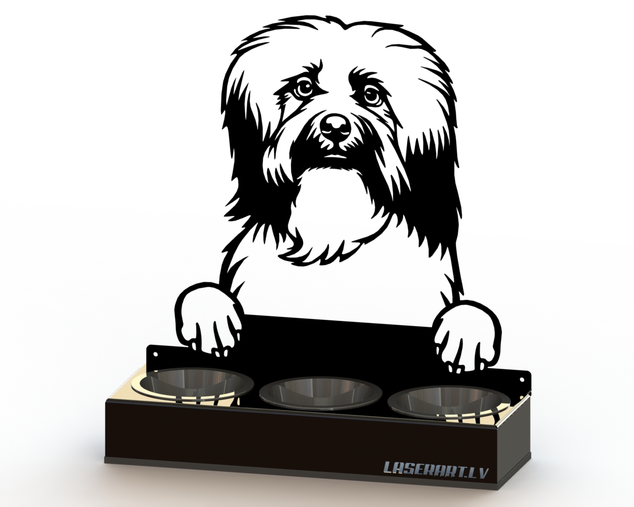 3-Bowl Dog Feeder, Havanese Dog breed, Raised Feeding Station