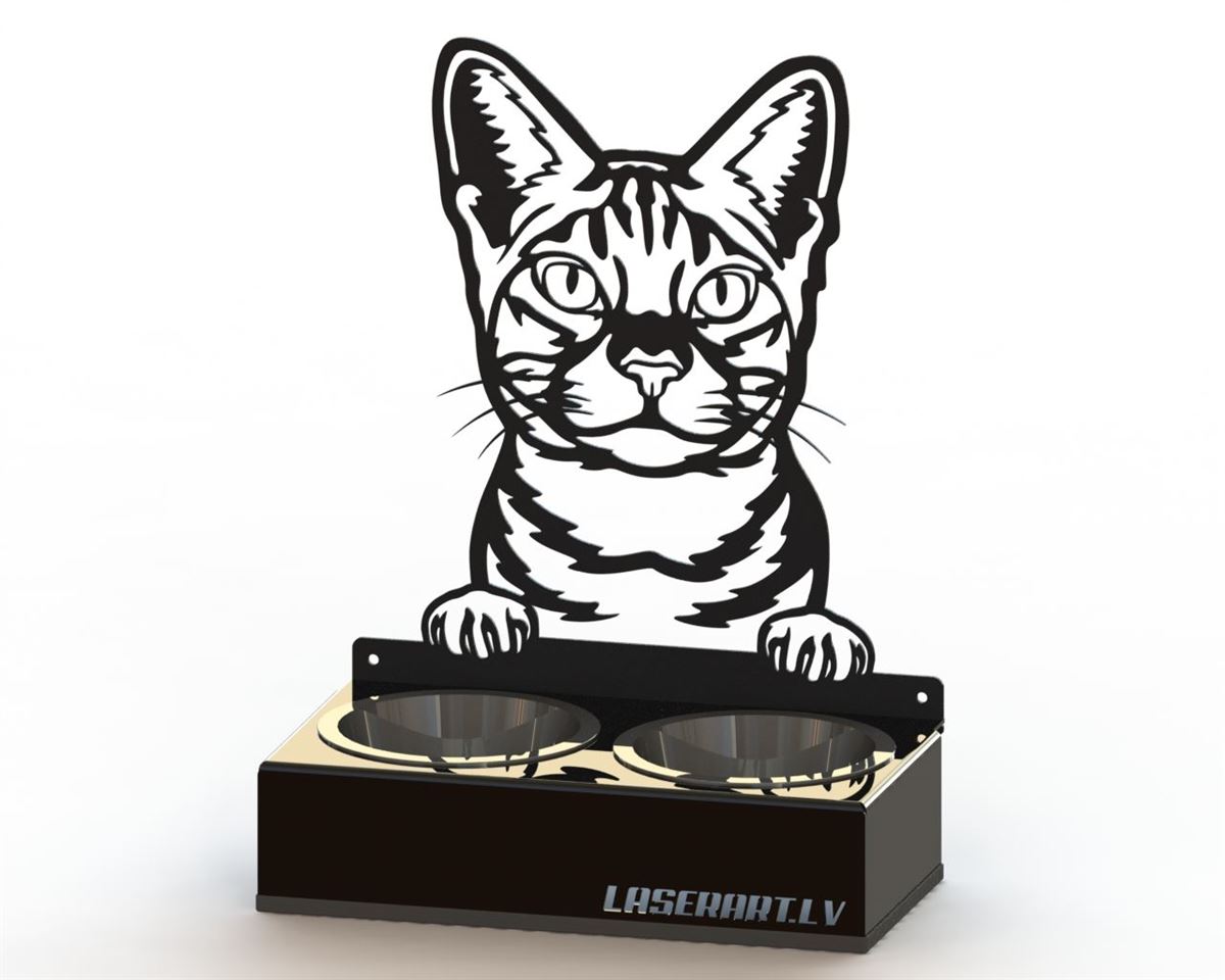 2-Bowl Cat Feeder, Ocicat Cat breed, Raised Feeding Station